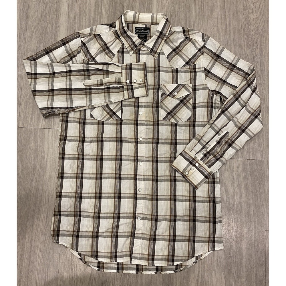 High Noon Western Long Sleeve 2 Pocket Shirt Large Tall Pearl Snaps LT Plaid